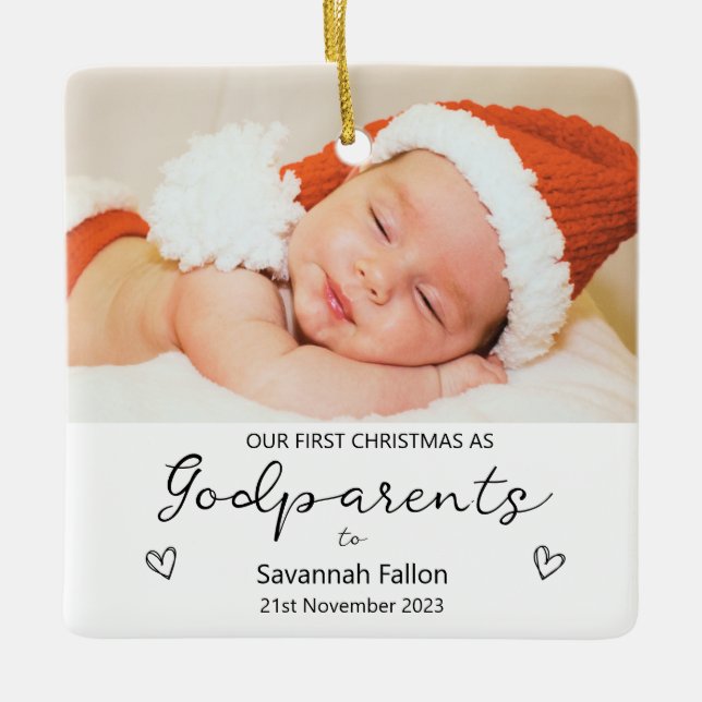 Unsere ersten Weihnachten als Godeltern Keramikornament (Vorderseite)