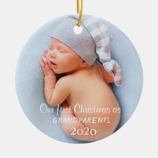 Unsere ersten Weihnachten als Großeltern, Baby-Fot Keramik Ornament (Vorne)