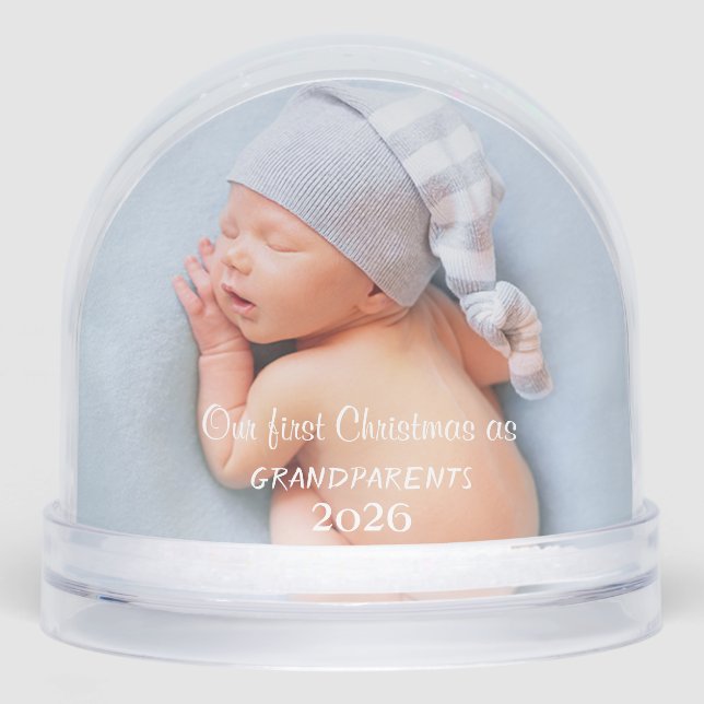 Unsere ersten Weihnachten als Großeltern, Baby-Fot Schneekugeln (Vorderseite)