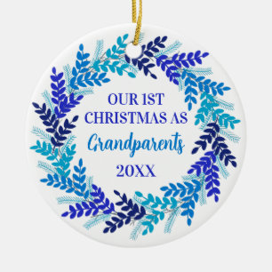 Unsere ersten Weihnachten als Großeltern Blue Wrea Keramik Ornament
