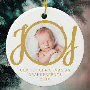 Unsere ersten Weihnachten als Großeltern Foto Gold Keramik Ornament