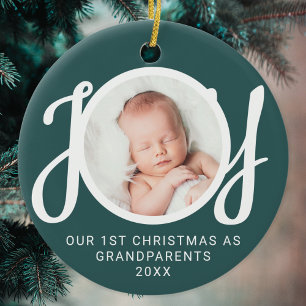 Unsere ersten Weihnachten als Großeltern Foto grün Keramik Ornament
