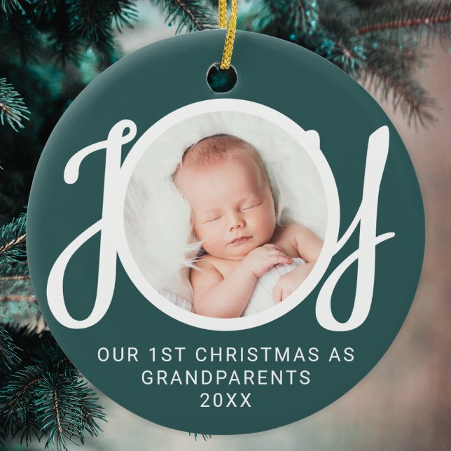 Unsere ersten Weihnachten als Großeltern Foto grün Keramik Ornament (Von Creator hochgeladen)
