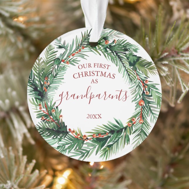 Unsere ersten Weihnachten als Großeltern Foto Kran Ornament (Baum)