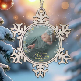 Unsere ersten Weihnachten als Großeltern Foto Orna Schneeflocken Zinn-Ornament