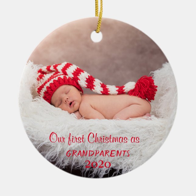 Unsere ersten Weihnachten als Großeltern, Foto Url Keramik Ornament (Vorne)