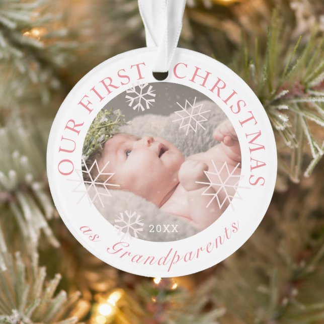 Unsere ersten Weihnachten als Großeltern Pink Foto Ornament (Baum)