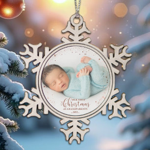 Unsere ersten Weihnachten als Großeltern Rose Foto Schneeflocken Zinn-Ornament