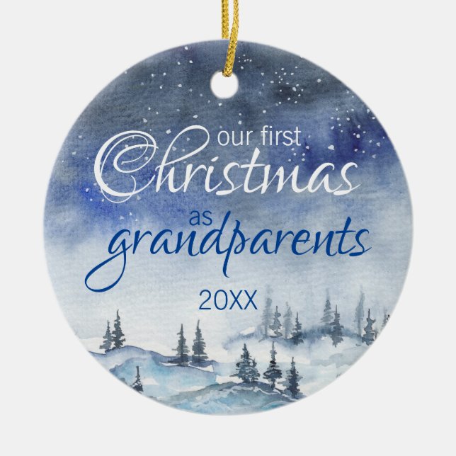 Unsere ersten Weihnachten als Großeltern Watercolo Keramik Ornament (Vorne)