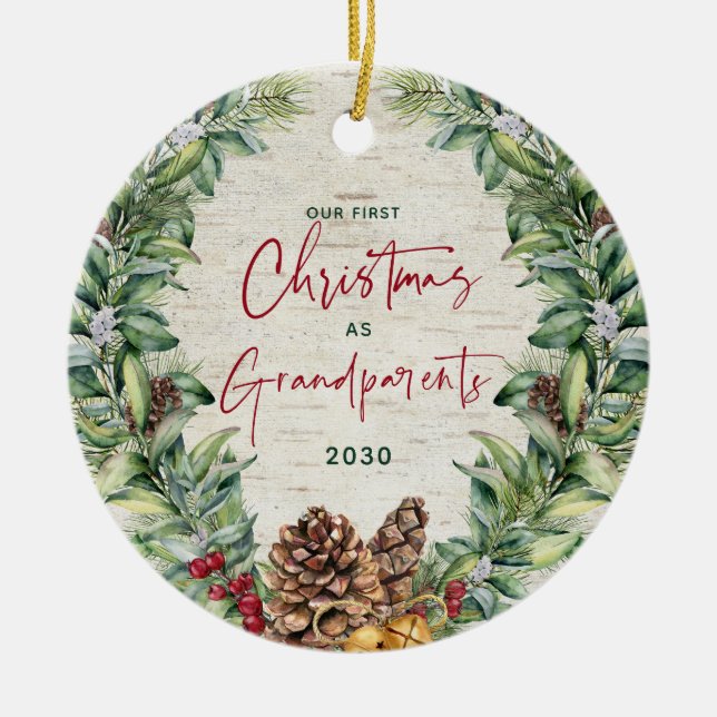 Unsere ersten Weihnachten als Großeltern Wreath Fo Keramik Ornament (Vorne)