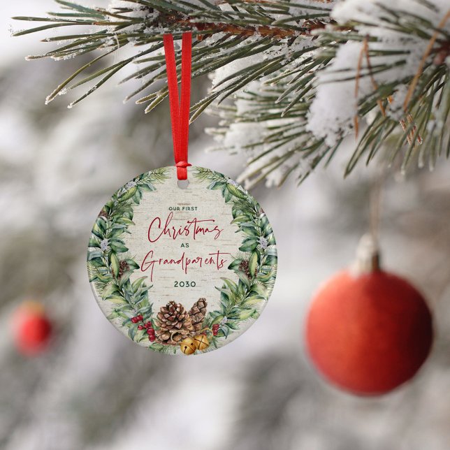 Unsere ersten Weihnachten als Großeltern Wreath-Fo Keramik Ornament (Von Creator hochgeladen)