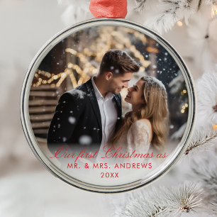 Unsere ersten Weihnachten als Herr. & Mrs. Foto Ornament Aus Metall