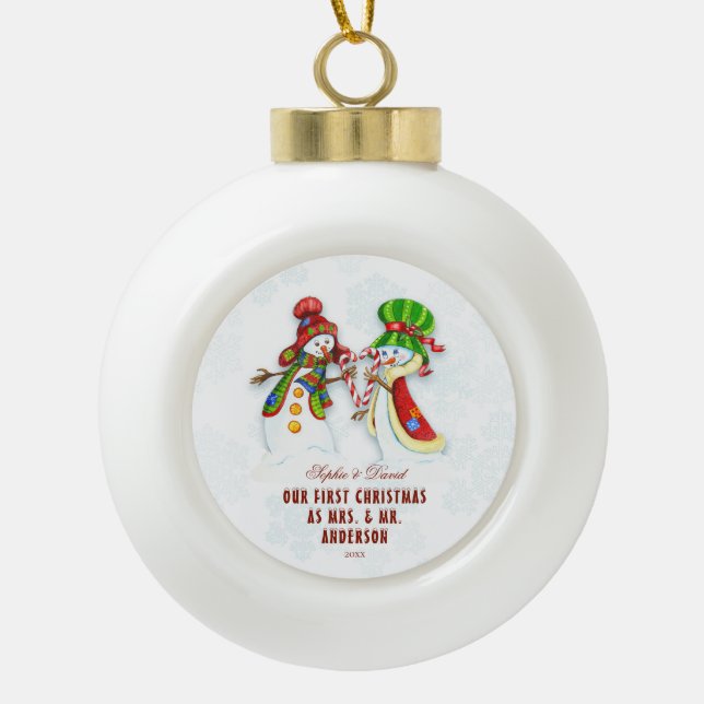 Unsere ersten Weihnachten als Herr. & Mrs. Niedlic Keramik Kugel-Ornament (Vorderseite)