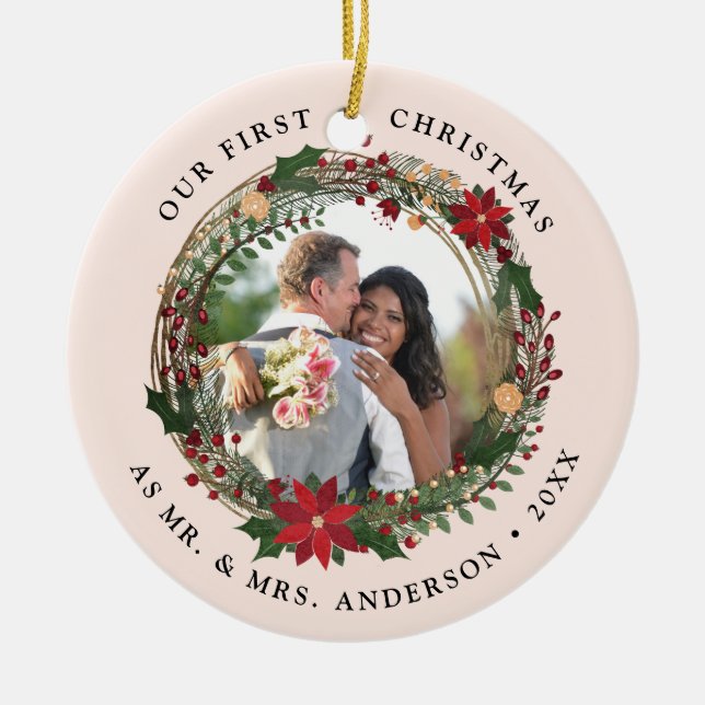 Unsere ersten Weihnachten als Herr. & Mrs. wedding Keramik Ornament (Vorne)