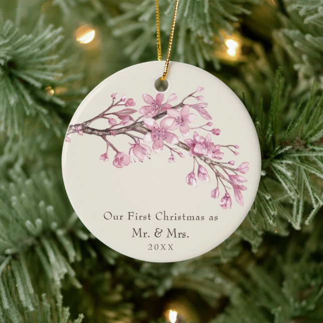 Unsere ersten Weihnachten als Herr und Frau Cherry Keramik Ornament (Baum)