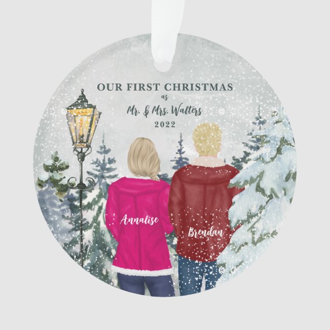 Unsere ersten Weihnachten als Herr und Frau Holida Ornament (Vorderseite)