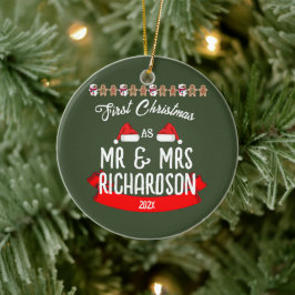 Unsere ersten Weihnachten als Herr und Frau Newlyw Keramik Ornament