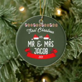 Unsere ersten Weihnachten als Herr und Frau Newlyw Keramik Ornament