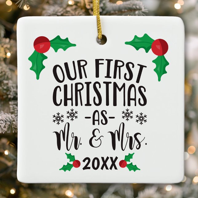 Unsere ersten Weihnachten als Herr und Frau Newlyw Keramikornament (Von Creator hochgeladen)