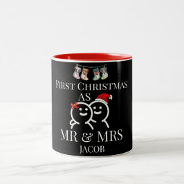 Unsere ersten Weihnachten als Herr und Frau Newlyw Zweifarbige Tasse