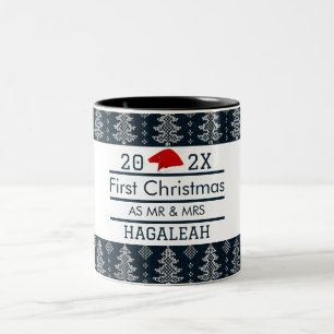Unsere ersten Weihnachten als Herr und Frau Newlyw Zweifarbige Tasse