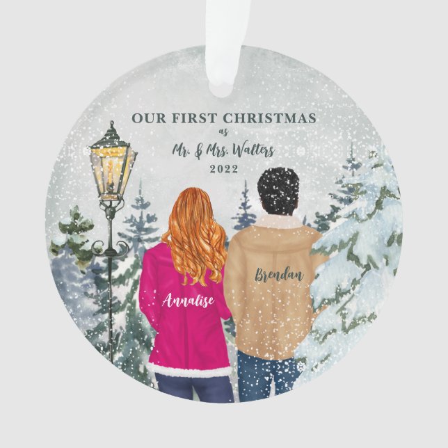 Unsere ersten Weihnachten als Herr und Frau. Ornament (Vorderseite)