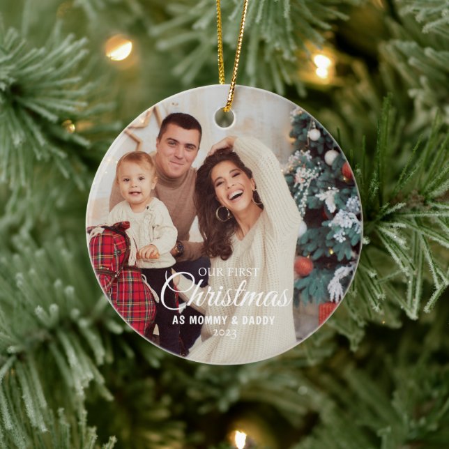 Unsere ersten Weihnachten als Mama und Vater Baby  Keramik Ornament (Baum)