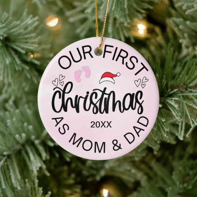 Unsere ersten Weihnachten als Mama und Vater Baby  Keramik Ornament (Baum)