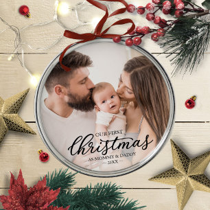 Unsere ersten Weihnachten als Mama und Vater Baby Ornament Aus Metall