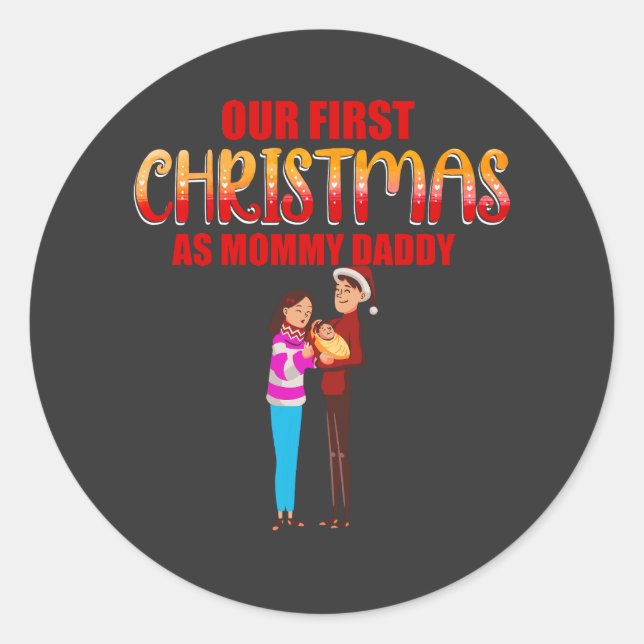 Unsere ersten Weihnachten als Mama und Vater Baby  Runder Aufkleber (Vorderseite)