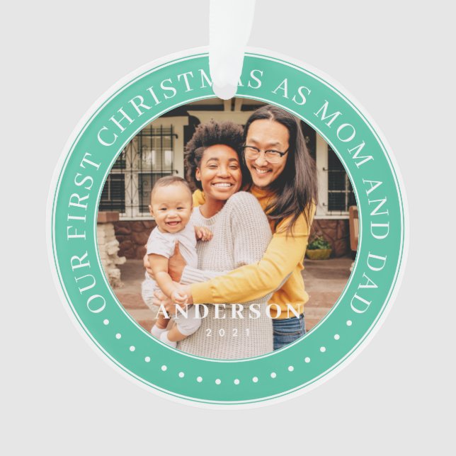 Unsere ersten Weihnachten als Mama und Vater einfa Ornament (Vorderseite)