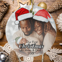 Unsere ersten Weihnachten als Mama und Vater Foto Keramik Ornament