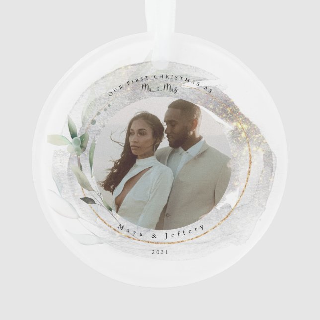 Unsere ersten Weihnachten als Mr. & Mrs. 2 Foto Or Ornament (Rückseite)