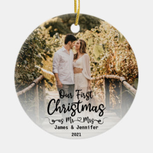 Unsere ersten Weihnachten als Mr. & Mrs. Custom 2  Keramik Ornament