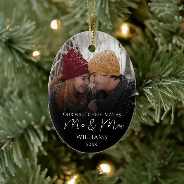Unsere ersten Weihnachten als Mr. & Mrs. Elegant F Keramik Ornament (Baum)
