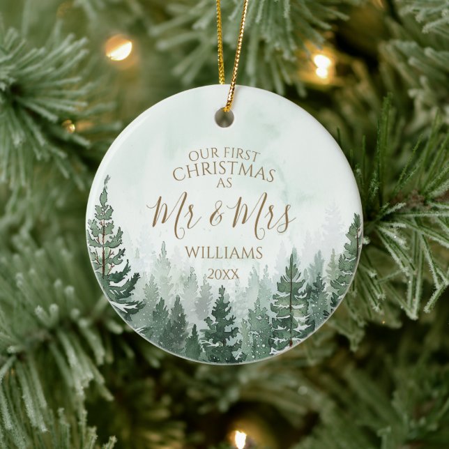 Unsere ersten Weihnachten als Mr. & Mrs. Foto Pine Keramik Ornament (Baum)