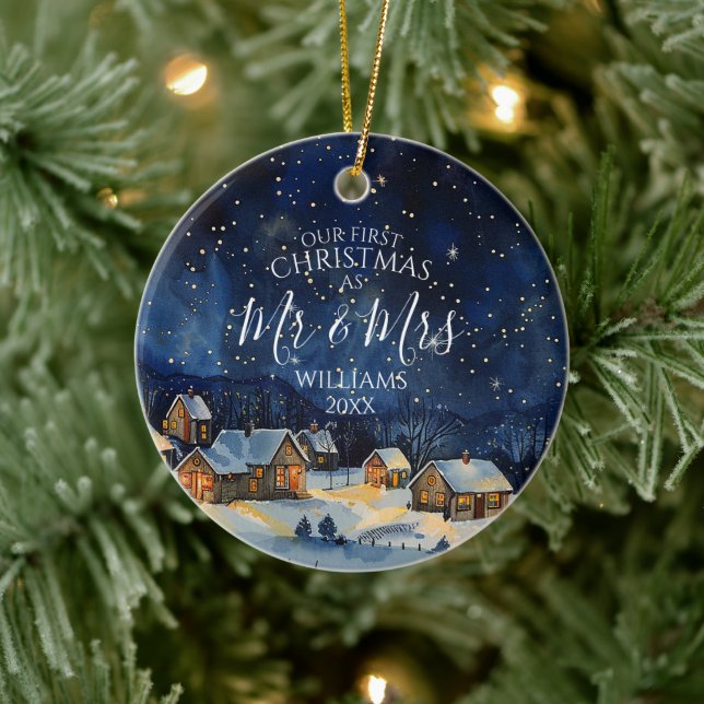 Unsere ersten Weihnachten als Mr. & Mrs. Foto Rust Keramik Ornament (Baum)