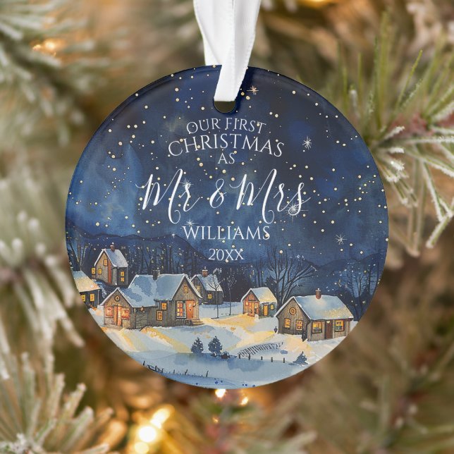 Unsere ersten Weihnachten als Mr. & Mrs. Foto Rust Ornament (Baum)