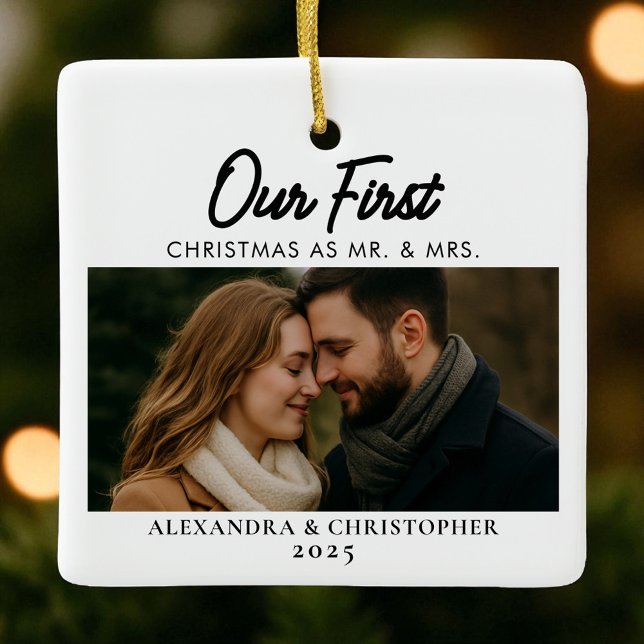 Unsere ersten Weihnachten als Mr. & Mrs. Foto Verh Keramikornament (Von Creator hochgeladen)