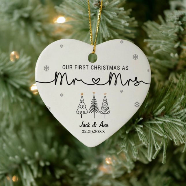 Unsere ersten Weihnachten als Mr. & Mrs. Keramik Ornament (Baum)