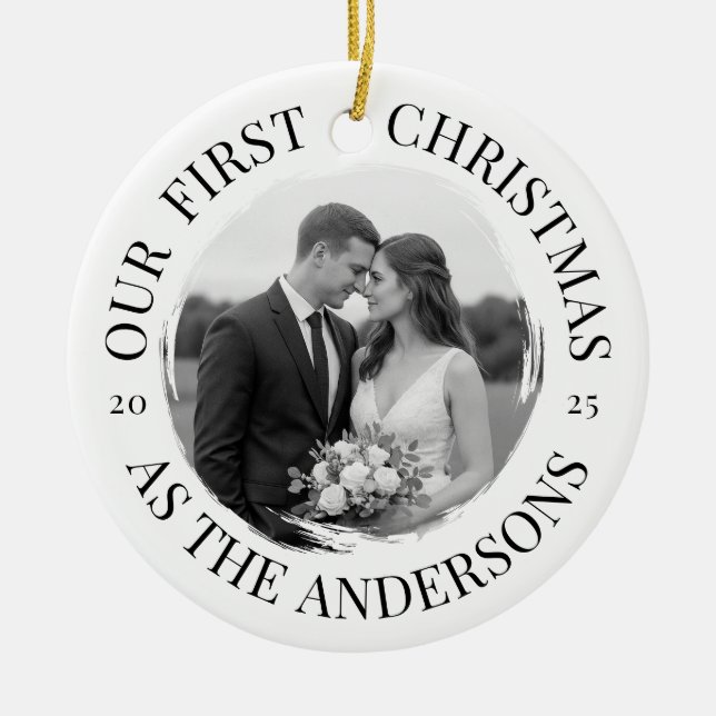 Unsere ersten Weihnachten als Mr. & Mrs. Keramik Ornament (Vorne)