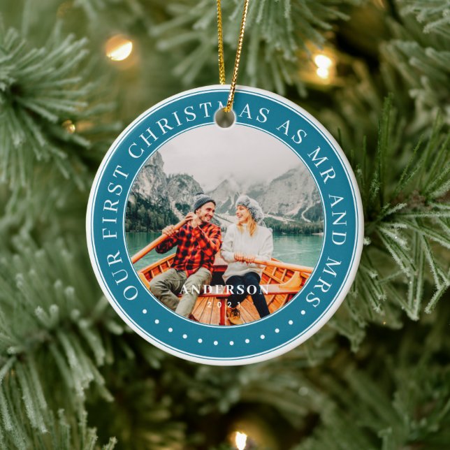 Unsere ersten Weihnachten als Mr. & Mrs. Modern Fo Keramik Ornament (Baum)