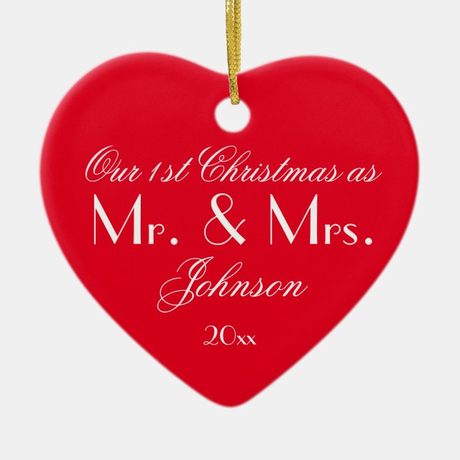 Unsere ersten Weihnachten als Mr & Mrs Modern Red Keramik Ornament (Vorne)