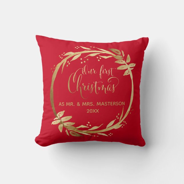 Unsere ersten Weihnachten als Mr. & Mrs. | Red Gol Kissen (Vorderseite)