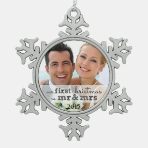 Unsere ersten Weihnachten als Mr. & Mrs. Snowflake Schneeflocken Zinn-Ornament