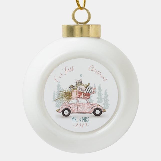 Unsere ersten Weihnachten als Mr. & Mrs. Watercolo Keramik Kugel-Ornament (Vorderseite)
