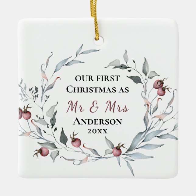 Unsere ersten Weihnachten als Mr. & Mrs. Winter We Keramikornament (Vorderseite)