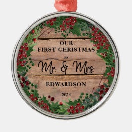 Unsere ersten Weihnachten als Mr. und Mrs. rustic  Ornament Aus Metall