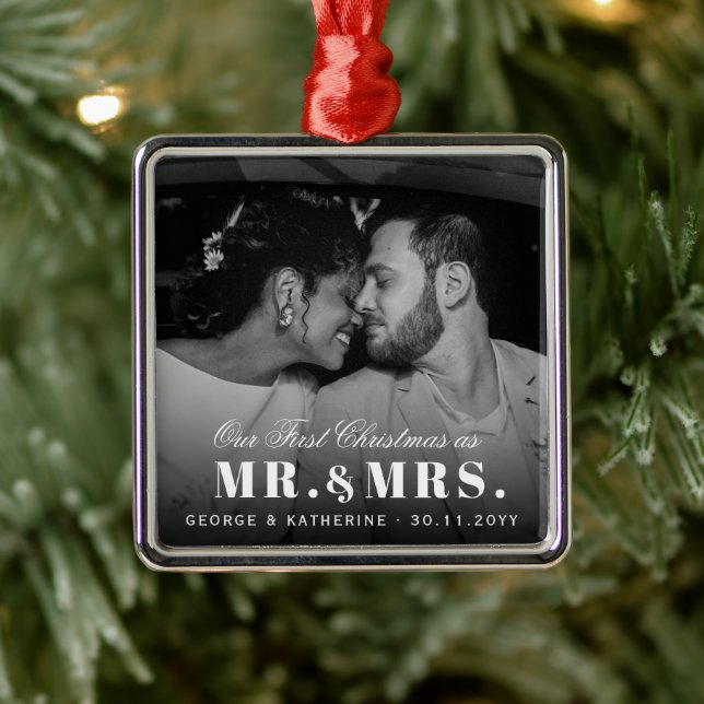 Unsere ersten Weihnachten als Mr. und Mrs. Wedding Silbernes Ornament (Baum)