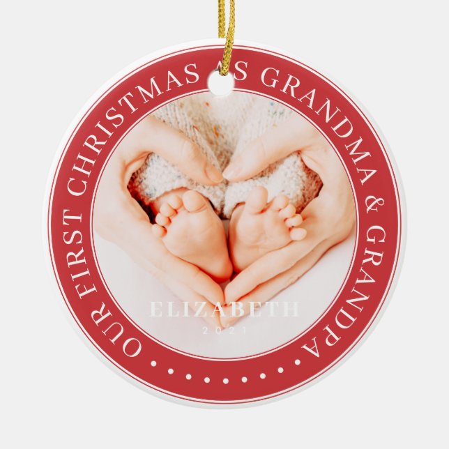 Unsere ersten Weihnachten als Oma und Opa einfach Keramik Ornament (Vorne)